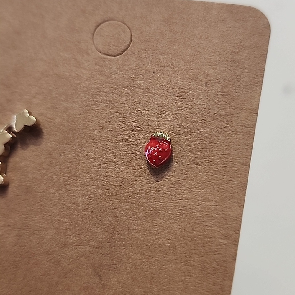 Gold Butterfly and Red Strawberry Stud Earrings MIX & MATCHED - Picture 2 of 6
